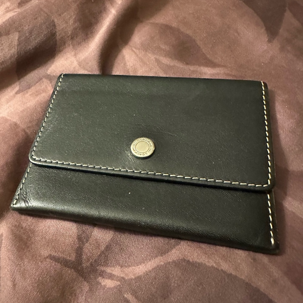 Coach Elegant Black Leather Card Case with Button Detail